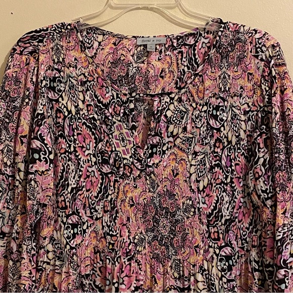 Floral & Ivy Pleated Top Blouse Multicolor Size M 70's Flower Flowy Hippie Boho - Picture 3 of 12